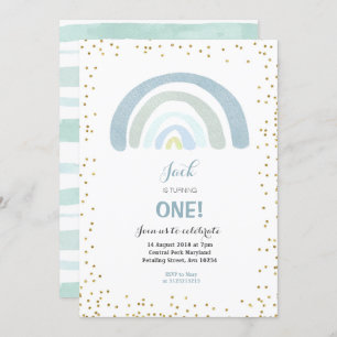 Regenbogen-Blau-1. Geburtstags-Einladungs-Junge Einladung