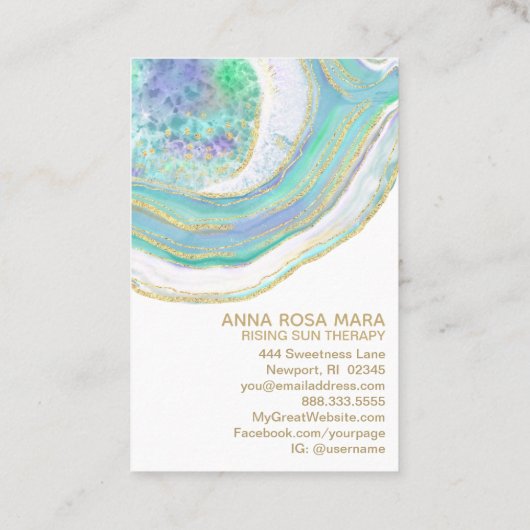 *~* Regenbogen Blauer Minze Gold Glitzer Pastell A Visitenkarte (Rückseite)