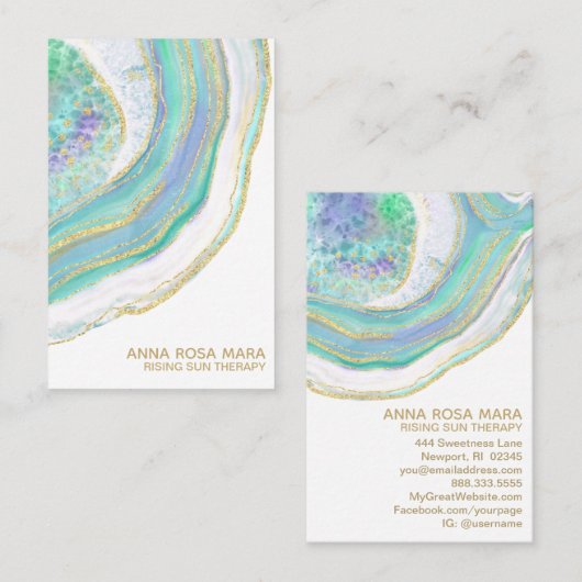 *~* Regenbogen Blauer Minze Gold Glitzer Pastell A Visitenkarte (Vorne/Hinten)