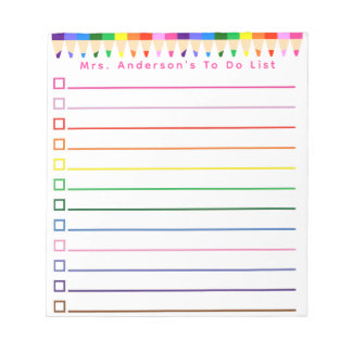 Regenbogen Bleistift To-Do-Liste Personalisieren Notizblock