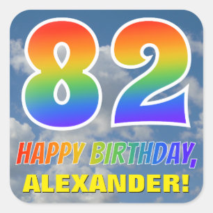 Regenbogen-Blick "82" u. "ALLES GUTE ZUM Quadratischer Aufkleber