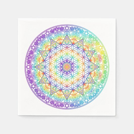 Regenbogen-Blume-des-Lebens-Mandala Serviette (Vorderseite)