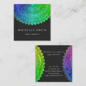 Regenbogen-BlumeMandala Quadratische Visitenkarte (Vorne/Hinten)