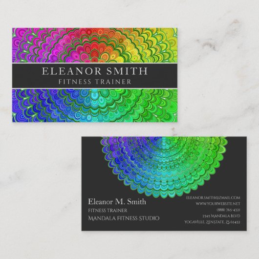 Regenbogen-BlumeMandala Visitenkarte (Vorne/Hinten)