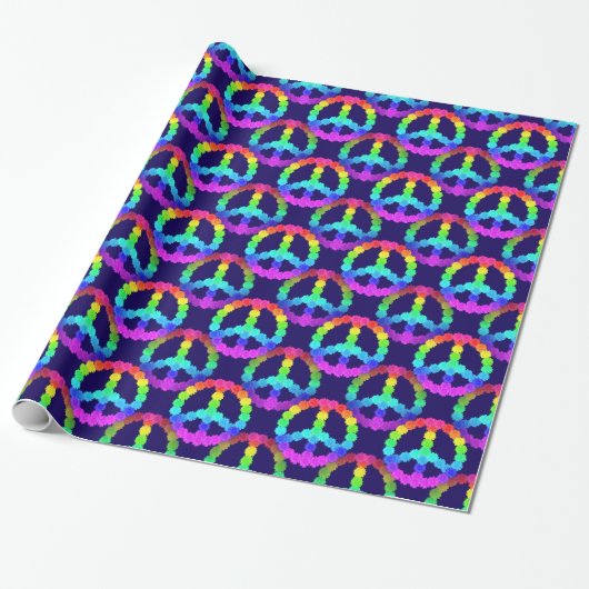 Regenbogen-Blumen-Friedenszeichen-Muster Geschenkpapier (Ungerollt)