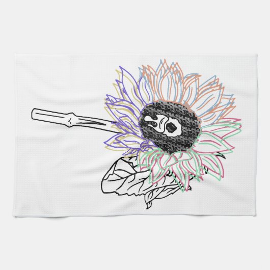 Regenbogen-Blumen-Funky-Kunst Geschirrtuch (Horizontal)