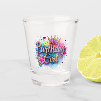 Regenbogen-Blumen-Geburtstagsmädchen Schnapsglas