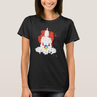 Regenbogen-Blumen-Mandala auf weißem Buddha mit ro T-Shirt