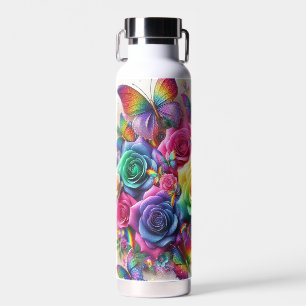 Regenbogen-Blumen mit Schmetterlingen Trinkflasche