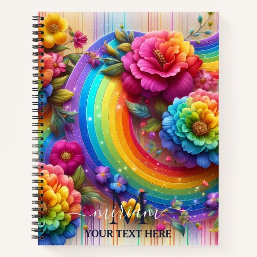Regenbogen Blumen Monogramm mit Mädchen-Touch Notizblock (Vorderseite)