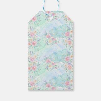 Regenbogen-Blumen-Pastell-Aquarell-Blau-Grün-Hinte Geschenkanhänger