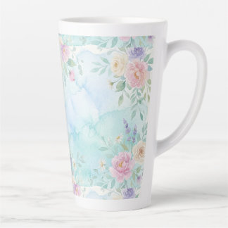 Regenbogen-Blumen-Pastell-Wasserfarbe Blau-Grün-Hi Milchtasse