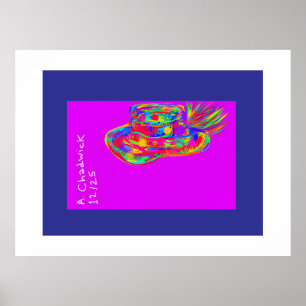 Regenbogen-Blumen-Pelz-Federhut Poster