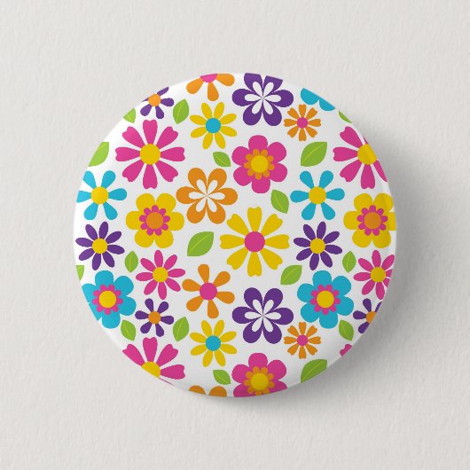 Regenbogen-Blumen-PowerHippieRetro Teens-Geschenke Button (Vorderseite)