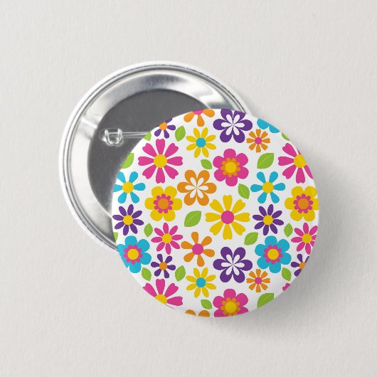 Regenbogen-Blumen-PowerHippieRetro Teens-Geschenke Button (Vorne & Hinten)