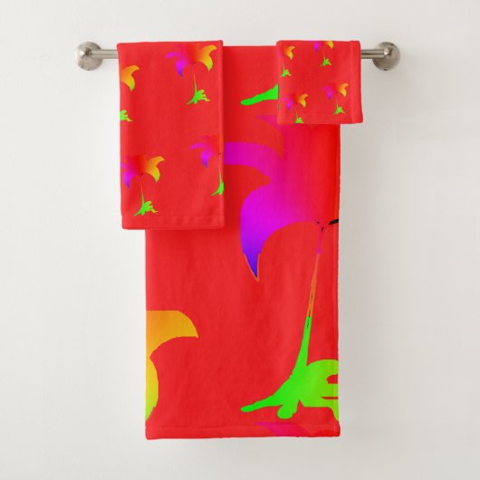 Regenbogen Blumen Rot Badhandtuch Set (Insitu)