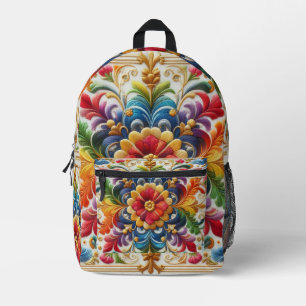 Regenbogen-Blumen Stickerei, floraler Design Bedruckter Rucksack