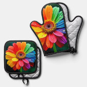 Regenbogen-Blüten-Kunst Ofenhandschuh & Topflappen-Set (Vorderseite/Rückseite)