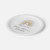 Regenbogen, Boho, rosa, Aquamarin, Herz, Babydusch Pappteller (Schrägansicht)