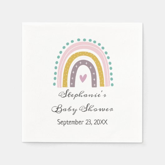 Regenbogen, Boho, rosa, Aquamarin, Herz, Babydusch Serviette (Vorderseite)