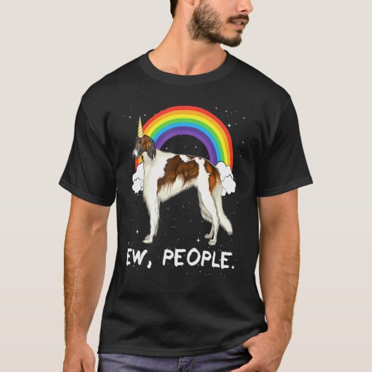 Regenbogen Borzoi Ew Leute Einhorn Hund T-Shirt (Vorderseite)