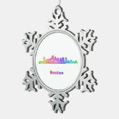 Regenbogen-Boston-Skyline Schneeflocken Zinn-Ornament (Rechts)