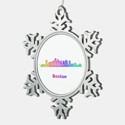 Regenbogen-Boston-Skyline Schneeflocken Zinn-Ornament (Rechts)