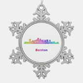 Regenbogen-Boston-Skyline Schneeflocken Zinn-Ornament (Vorderseite)