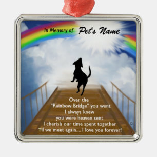 Regenbogen-Brücken-Erinnerungsgedicht für Hunde Silbernes Ornament