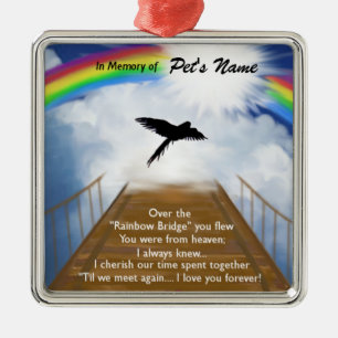 Regenbogen-Brücken-Erinnerungsgedicht für Vögel Silbernes Ornament