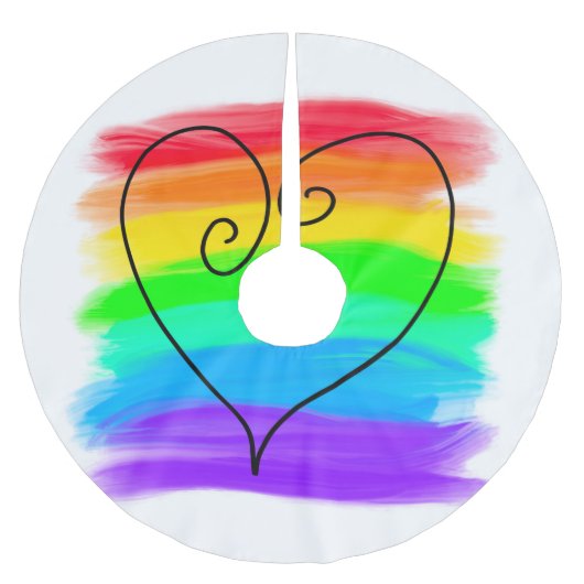 Regenbogen-Brush mit Herz Polyester Weihnachtsbaumdecke (Vorderseite)