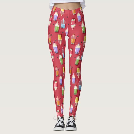 Regenbogen-Bubble-Teas rosa Leggings (Vorderseite)