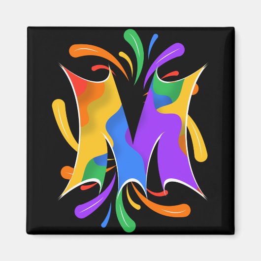 Regenbogen-Buchstabe M-Monogramm abstrakt Magnet (Vorne)