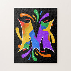 Regenbogen-Buchstabe M-Monogramm abstrakt Puzzle