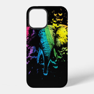 Regenbogen Bull Elephant auf Schwarz iPhone 12 Hülle
