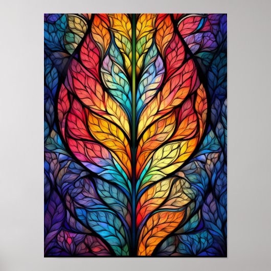 Regenbogen-Buntglasblätter mit lebendiger Botanik Poster (Vorne)