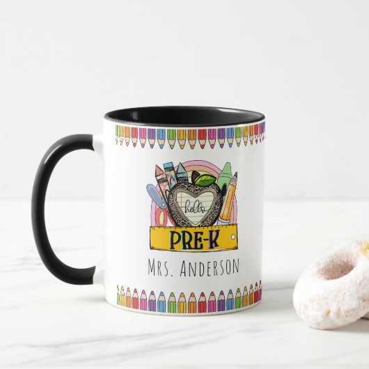 Regenbogen Buntstifte Lehrer Tasse (Mit Donut)