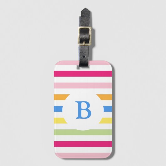 Regenbogen Candy Streifen Modernes Monogramm Gepäckanhänger (Vorderseite Vertikal)
