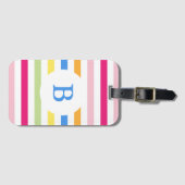 Regenbogen Candy Streifen Modernes Monogramm Gepäckanhänger (Vorderseite (Horizontal))