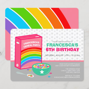 Regenbogen-Cerealien-Geburtstagsfeier Einladung