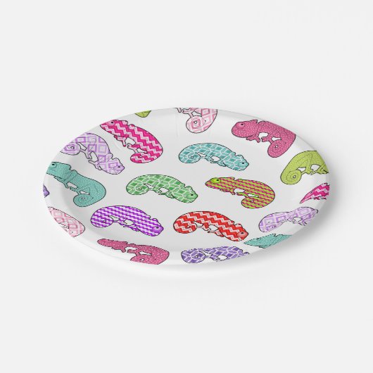 Regenbogen-Chamäleon-Muster Pappteller (Schrägansicht)