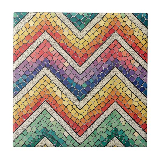 Regenbogen-Chevron-Mosaik – Farbige geometrische F Fliese (Vorderseite)