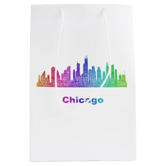 Regenbogen-Chicago-Skyline Mittlere Geschenktüte (Vorderseite)