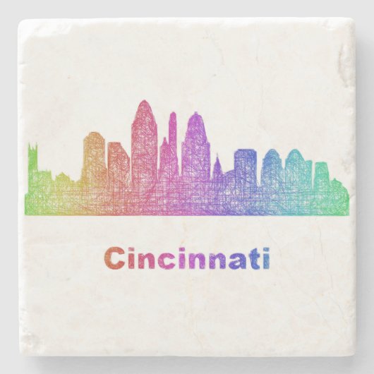 Regenbogen-Cincinnati-Skyline Steinuntersetzer (Vorderseite)