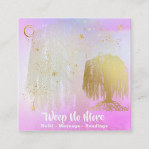 *~* Regenbogen Cosmic Willow Tree Moon Gold Quadratische Visitenkarte