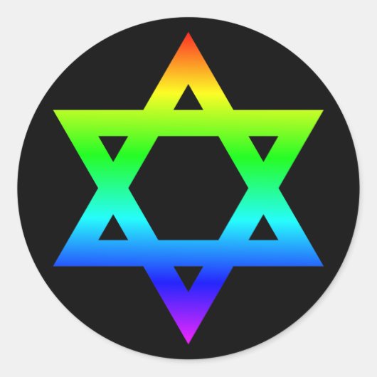 Regenbogen-Davidstern Runder Aufkleber (Vorderseite)
