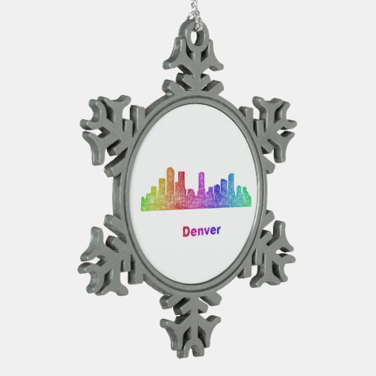 Regenbogen-Denver-Skyline Schneeflocken Zinn-Ornament (Links)