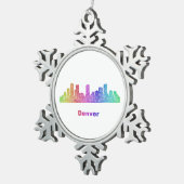 Regenbogen-Denver-Skyline Schneeflocken Zinn-Ornament (Rechts)