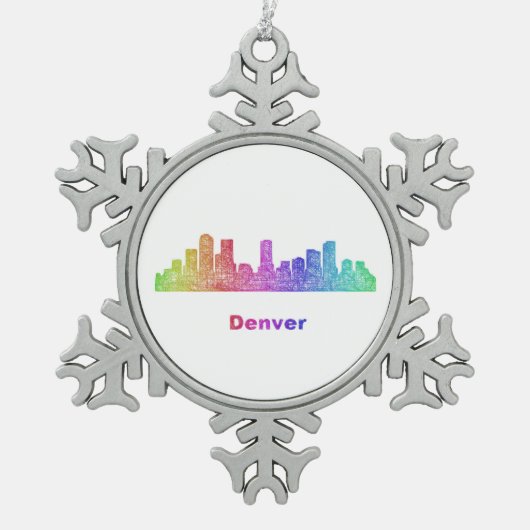 Regenbogen-Denver-Skyline Schneeflocken Zinn-Ornament (Vorderseite)