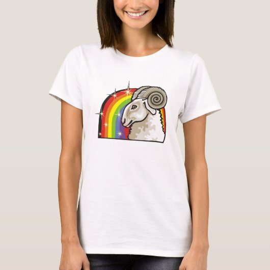 Regenbogen der 1980er mit Aries Ram T-Shirt (Vorderseite)